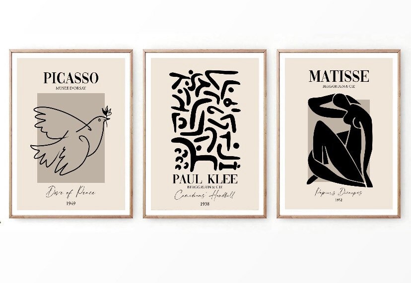 Set of 3 Henri Matisse | Paul Klee | Picasso | Museum Wall Art | Museum Poster Set | Neutral Print | Minimalist | Contemporary Art