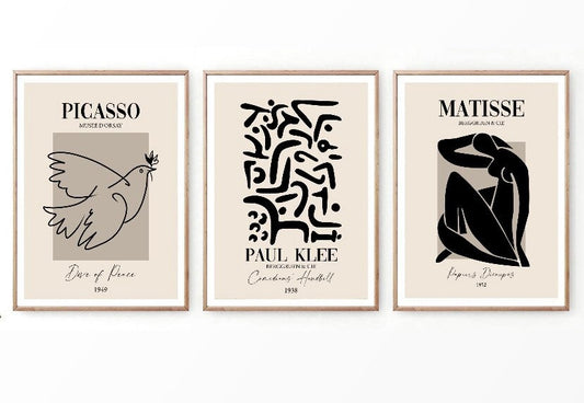 Set of 3 Henri Matisse | Paul Klee | Picasso | Museum Wall Art | Museum Poster Set | Neutral Print | Minimalist | Contemporary Art