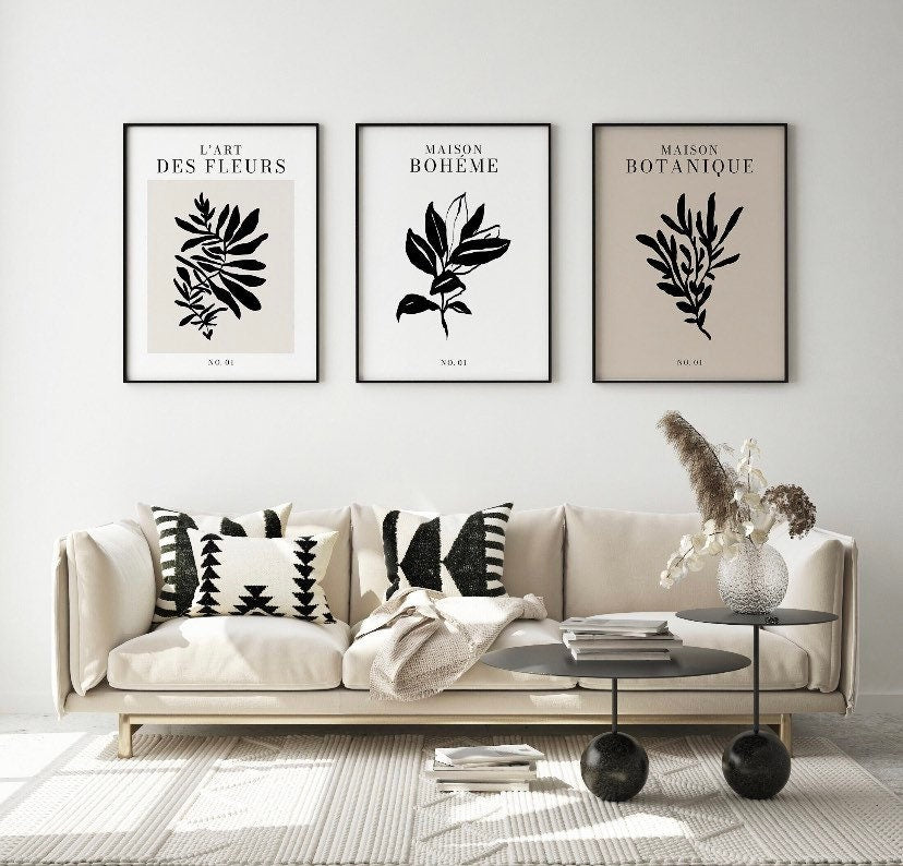 Galerie Bohème Prints - Set Of 3| Bohemian Museum Poster | Exhibition Print | Neutral Prints | Botanical Poster | Floral Wall Art