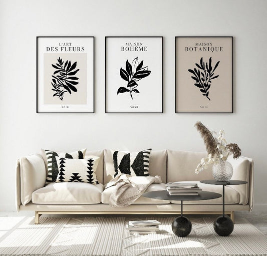 Galerie Bohème Prints - Set Of 3| Bohemian Museum Poster | Exhibition Print | Neutral Prints | Botanical Poster | Floral Wall Art