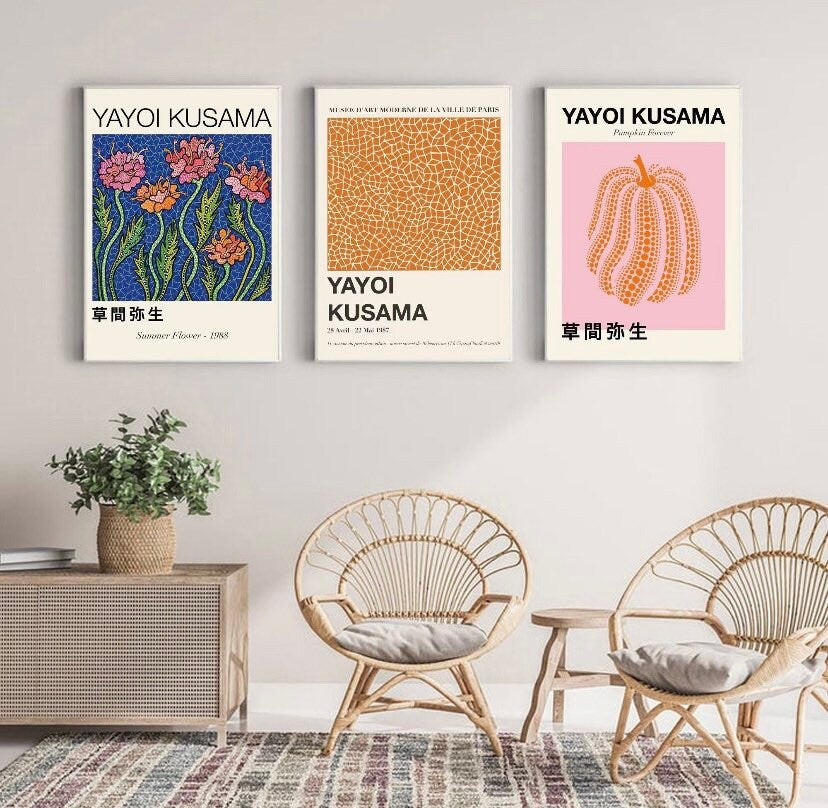 Set Of 3 Prints | Set of 3 Wall Art |Gallery Wall Bundle |Yayoi Kusama Pumpkin Poster |Yayoi Kusama Print Set |Yayoi Kusama Set 3 Prints |