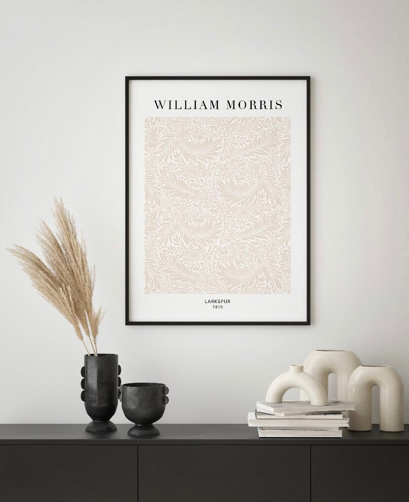 William Morris Print | Neutral William Morris | Larkspur Exhibition Poster | Museum Print | Art Gallery Poster |Botanical Print |