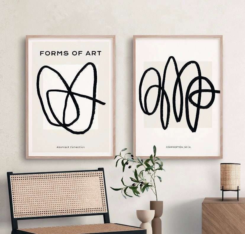 Modern Minimalist Art | Set Of Two Abstract Prints | Neutral Prints | Mid Century Art | Monochrome Prints