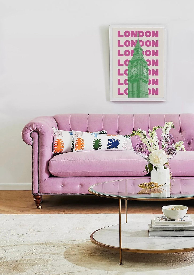 London Travel Print | Pink Blue London Art | Travel Exhibition Print | Retro Wall Art | Rome Print | Landmark Print | Big Ben Print