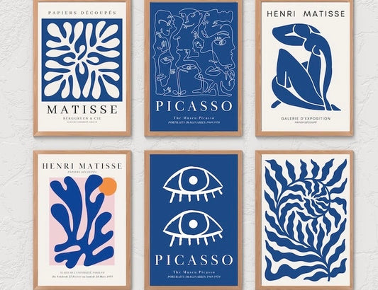 Matisse set of 6 prints | blue abstract prints | Matisse print Set | Matisse art | Royal Blue Wall Art | Picasso Print | Gallery Wall Art