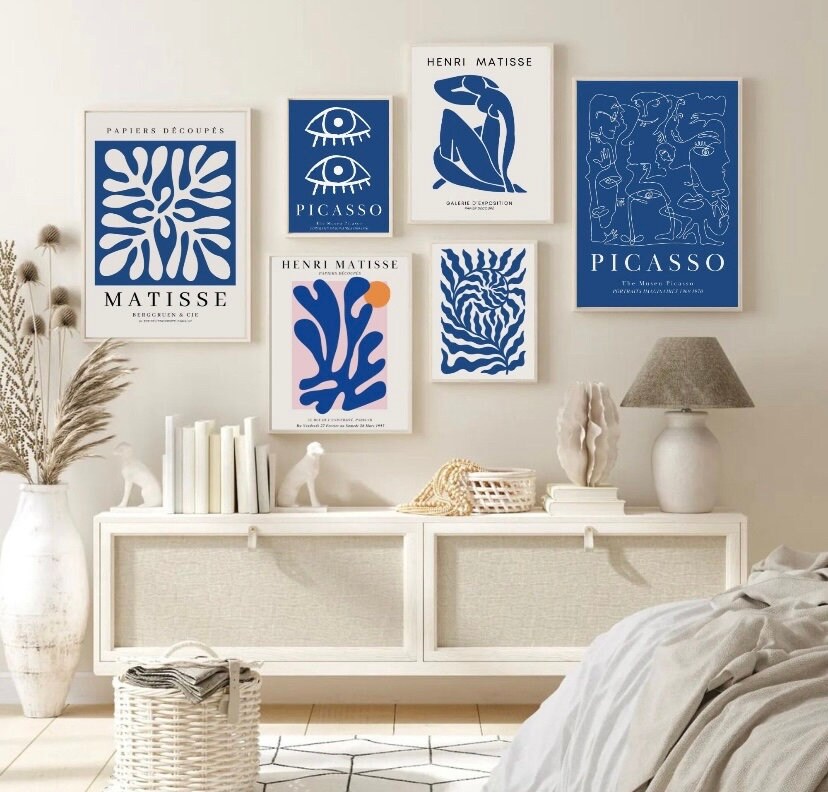 Matisse set of 6 prints | blue abstract prints | Matisse print Set | Matisse art | Royal Blue Wall Art | Picasso Print | Gallery Wall Art