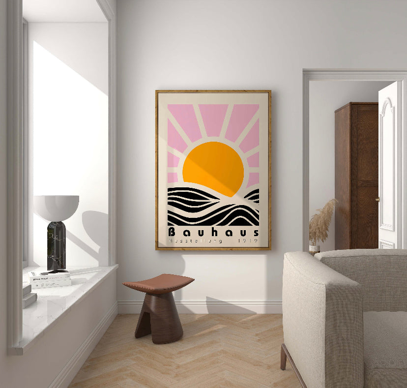 Bauhaus Minimalist Pink Sun Print