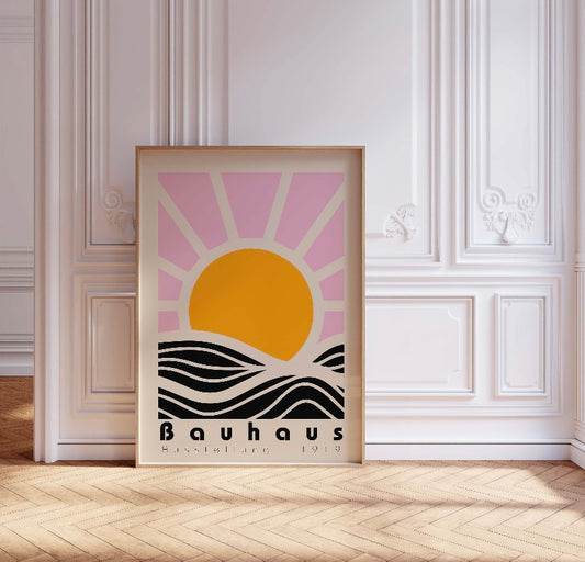 Bauhaus Minimalist Pink Sun Print