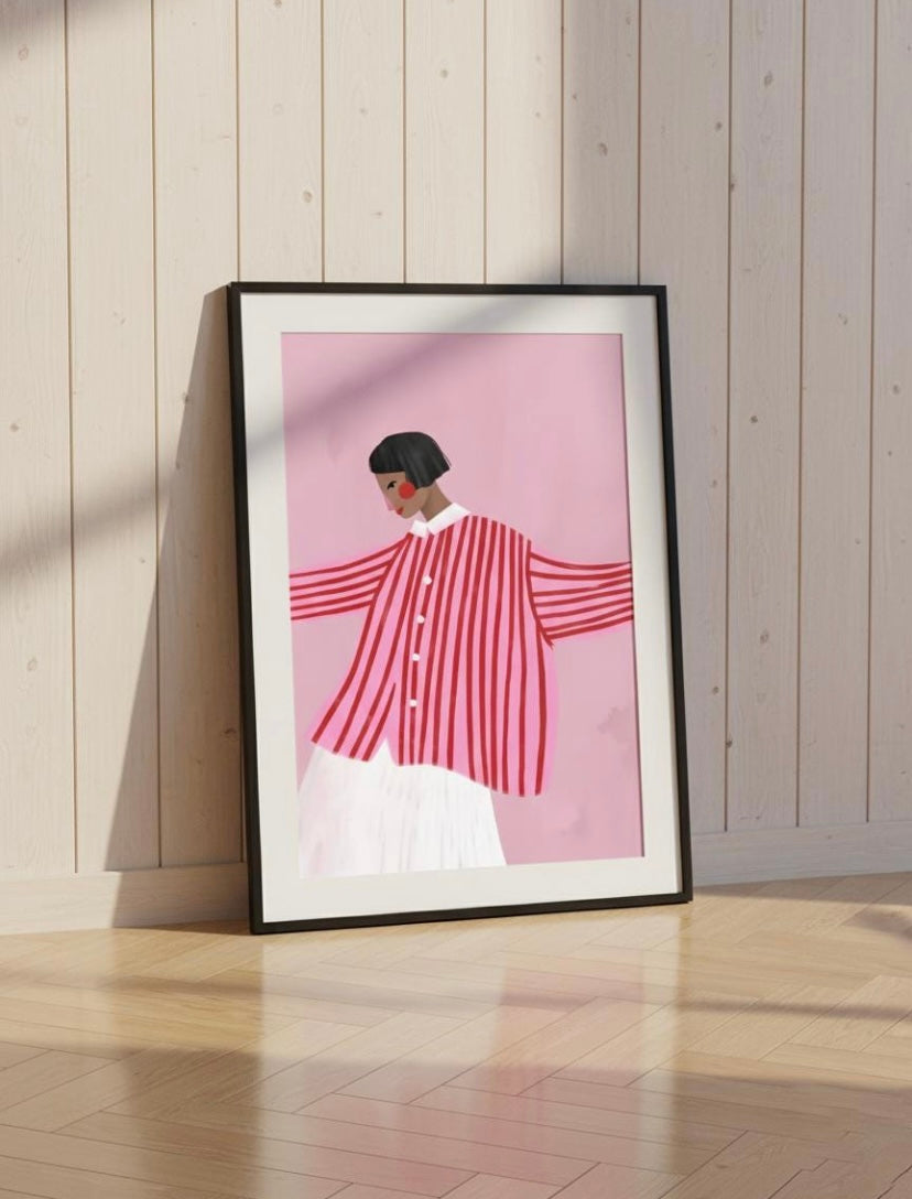 Boho Female woman in stripes Pink print