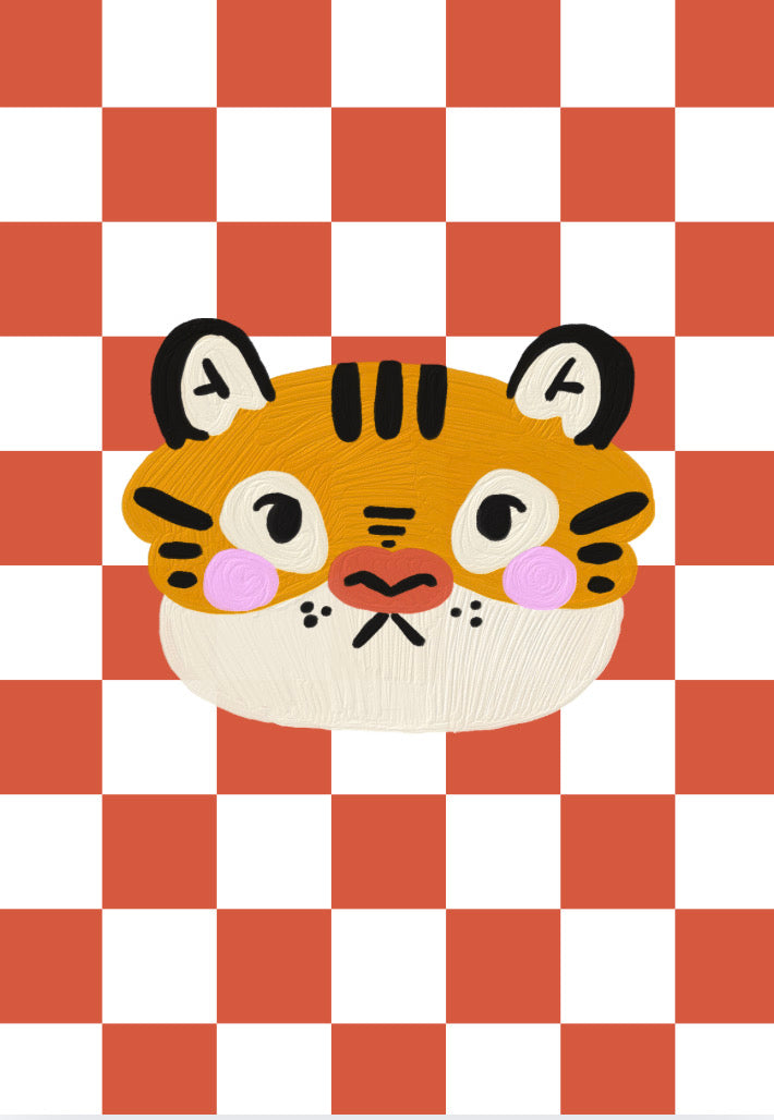 Tiger checkerboard Print