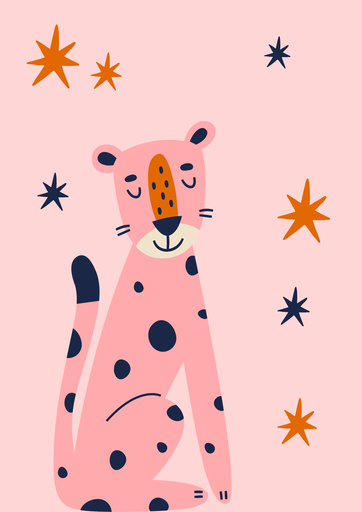 Pink Leopard with Stars children’s poster