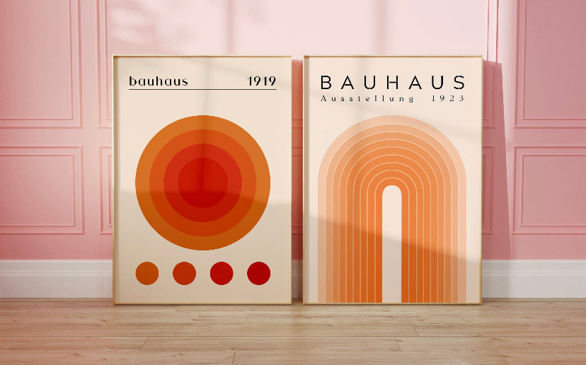 Orange Geometric Bauhaus Poster Set