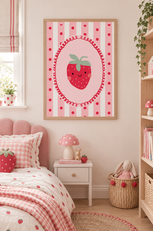 Pink pinstripe strawberry children’s poster