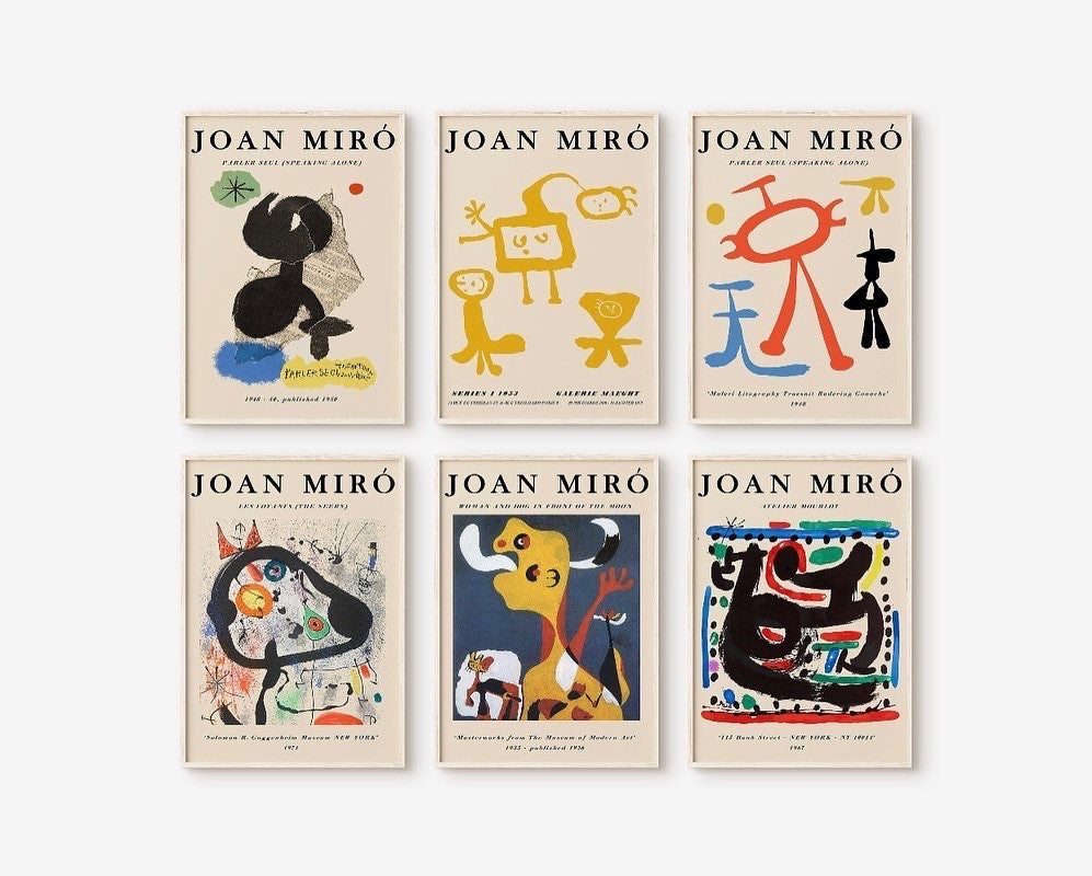Joan Miro set of six colourful prints