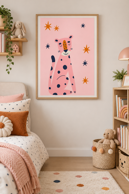 Pink Leopard with Stars children’s poster