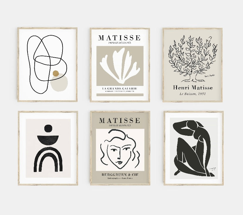 Henri Matisse set of six Neutral Gallery Wall Prints