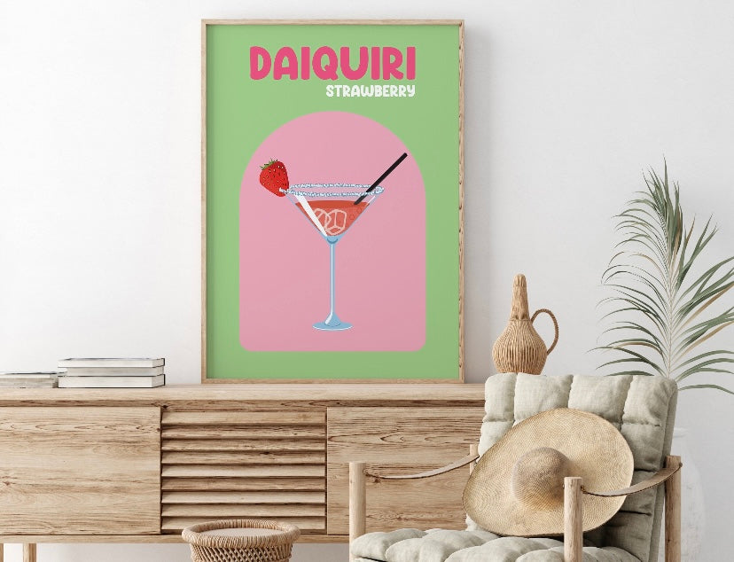 Strawberry Daquiri Retro Cocktail Print