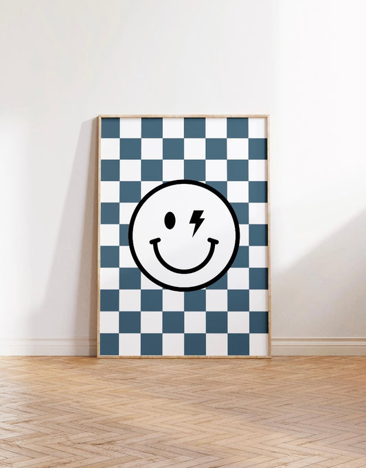 Children's smiley checkerboard retro Print