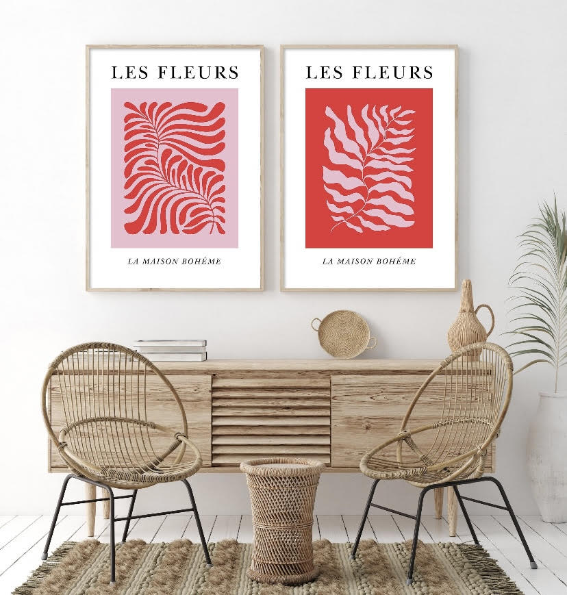 Matisse Pink and Red Les Fleurs Print Set