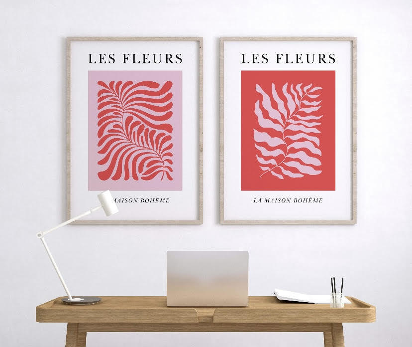 Matisse Pink and Red Les Fleurs Print Set