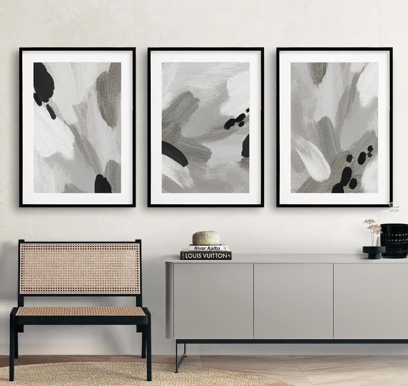 Abstract Black, White and Grey Minimalist Print Set