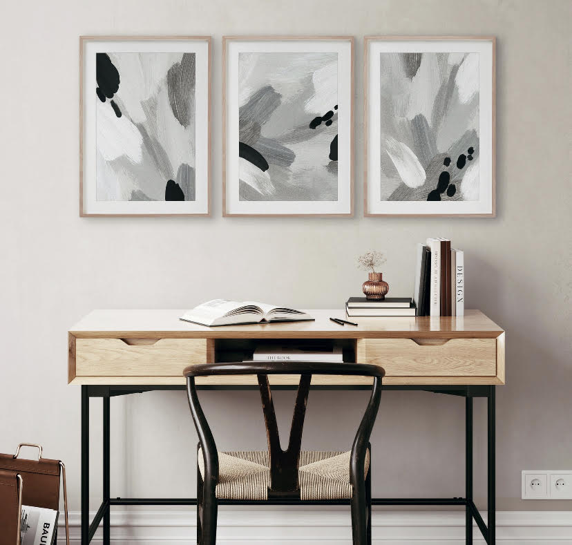 Abstract Black, White and Grey Minimalist Print Set