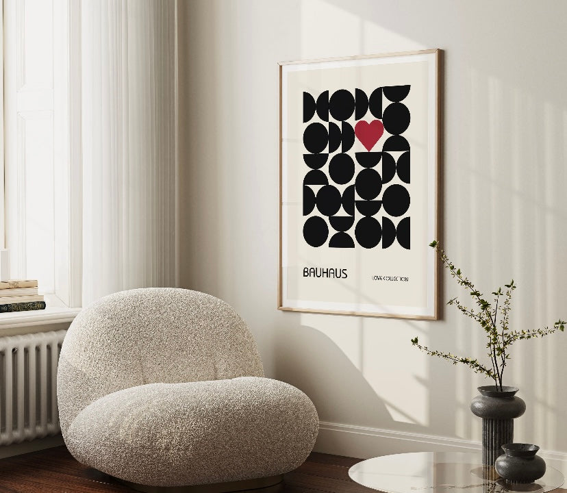 Bauhaus Black geometric Heart Print