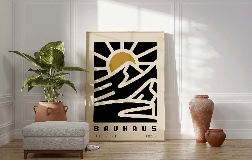 Bauhaus Minimalist Black Sun Print