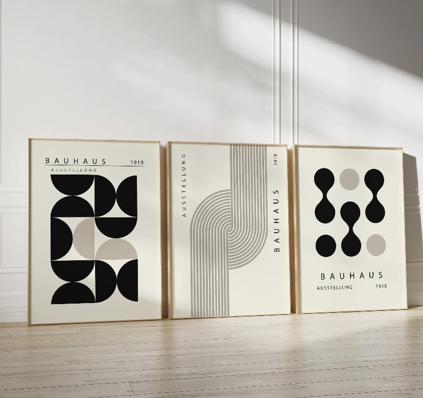 Bauhaus Set of 3 Black and White Geometric Retro Prints