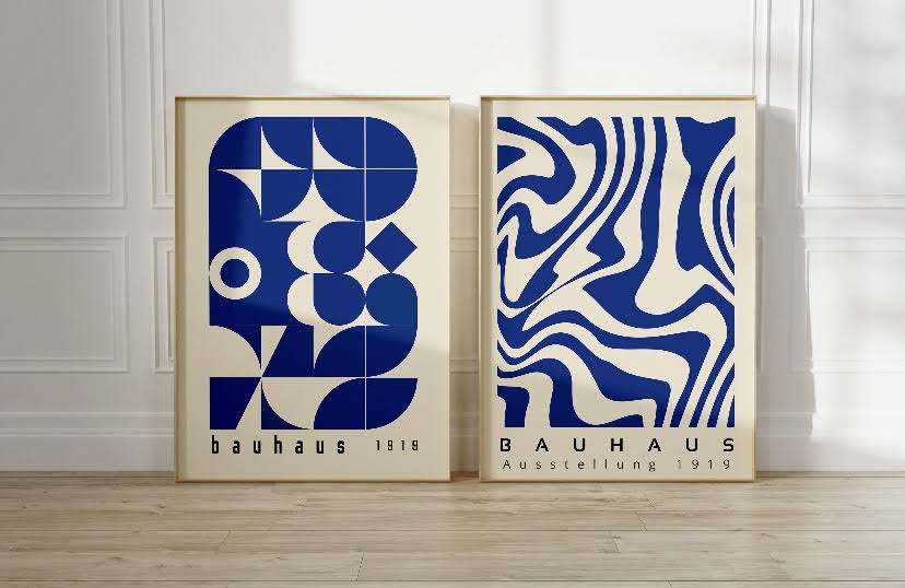 Royal Blue Geometric Bauhaus Poster Set