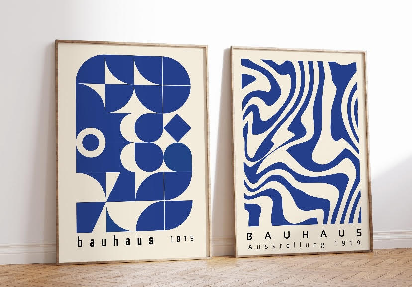 Royal Blue Geometric Bauhaus Poster Set