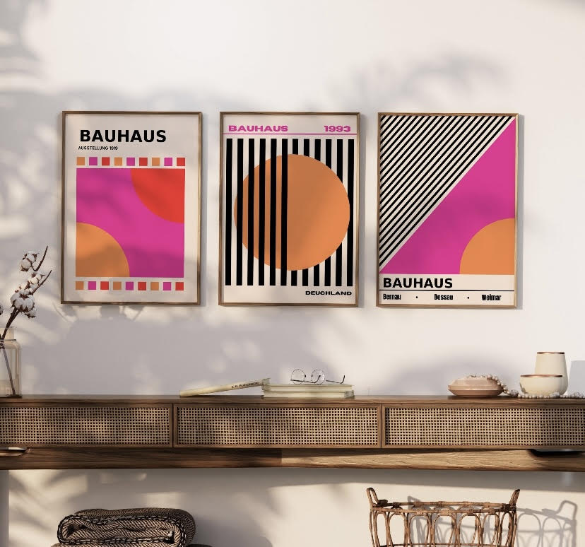 Bauhaus Set of 3 Pink Neon Retro Prints