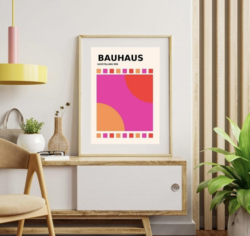 Bauhaus Set of 3 Pink Neon Retro Prints