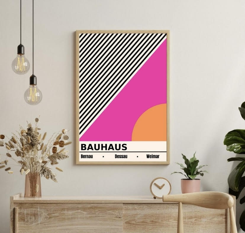 Bauhaus Set of 3 Pink Neon Retro Prints