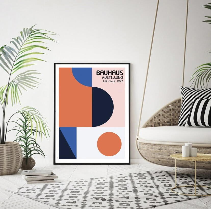 Bauhaus Orange Geometric Circles Print