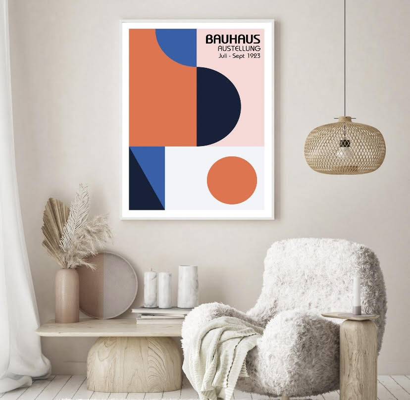 Bauhaus Orange Geometric Circles Print