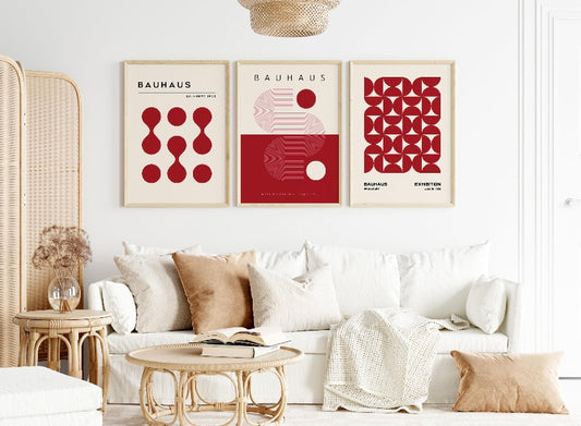 Bauhaus red Geometric print set