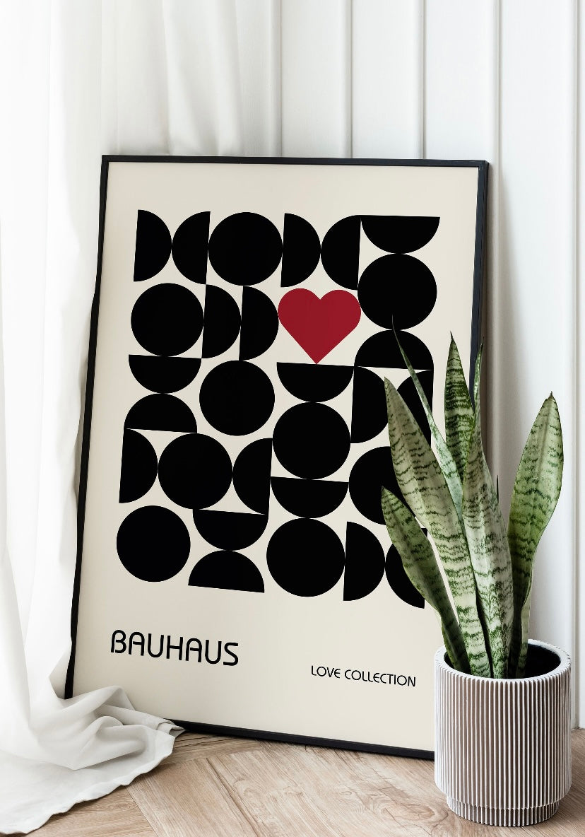 Bauhaus Black geometric Heart Print