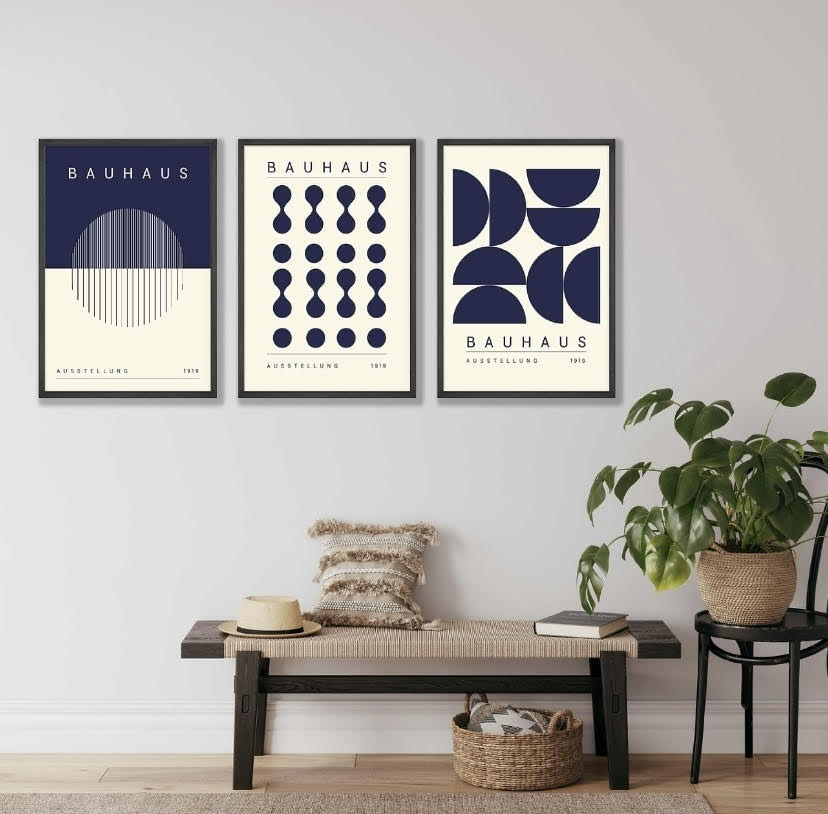 Bauhaus Navy Wall Art Set Of Three