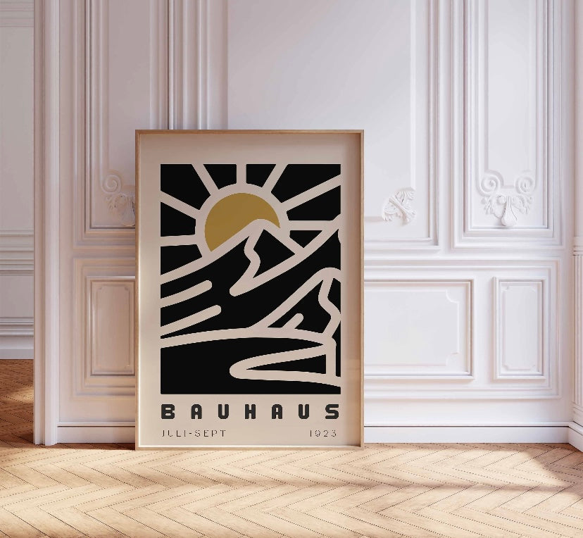 Bauhaus Minimalist Black Sun Print