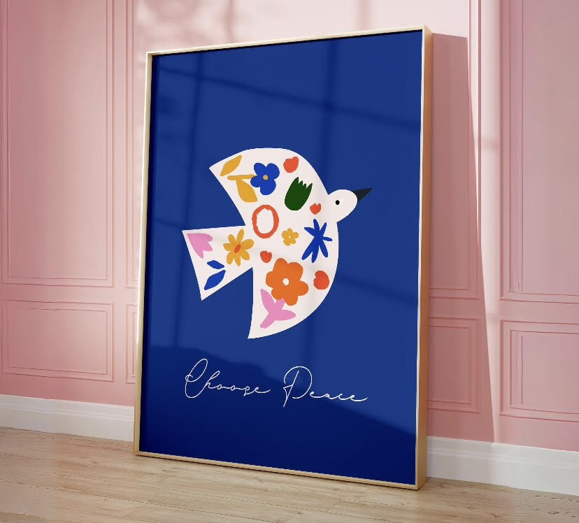 Choose Peace Blue Bird Print