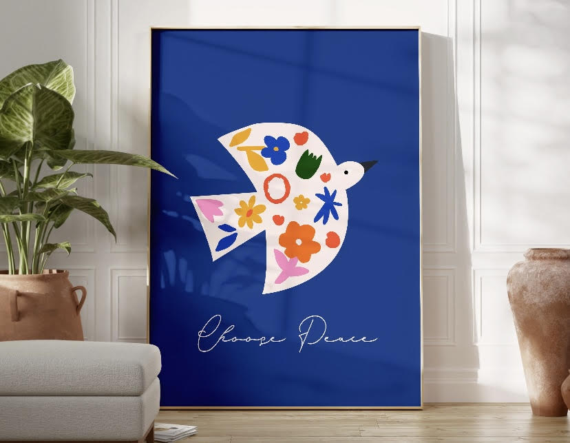 Choose Peace Blue Bird Print