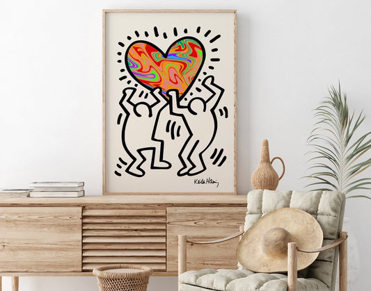 Keith Haring Inspired Colourful Love Heart Print