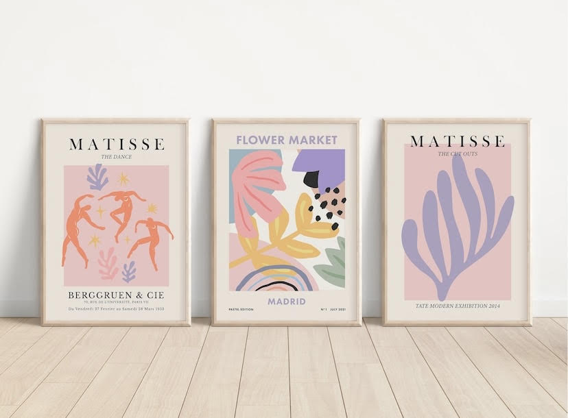 Set of 3 Henri Matisse prints | Matisse gallery wall artwork | pastel exhibition posters | famous artists