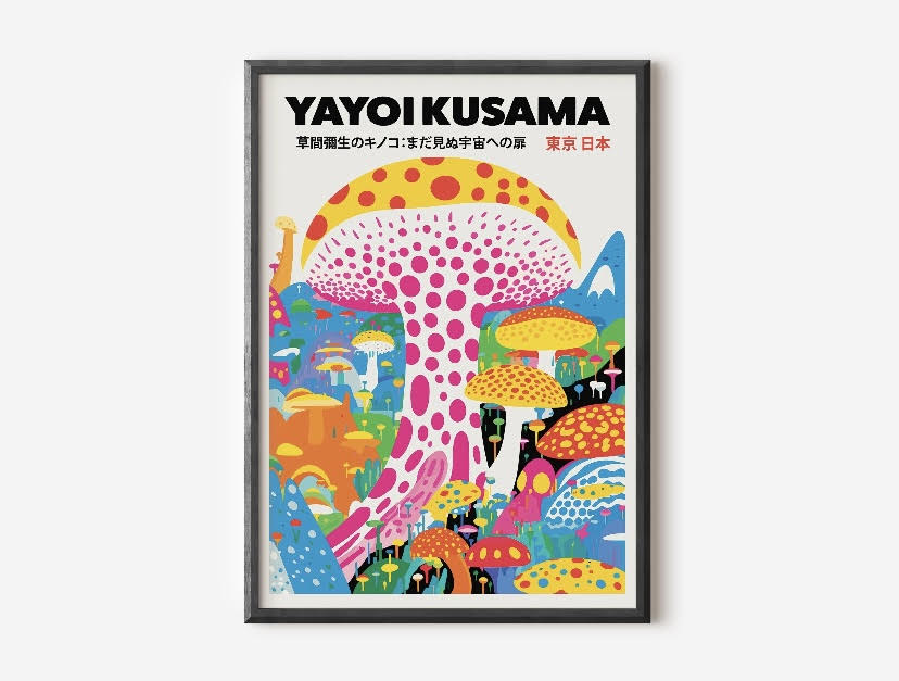 Yayoi Kusama Colourful Mushrooms Print