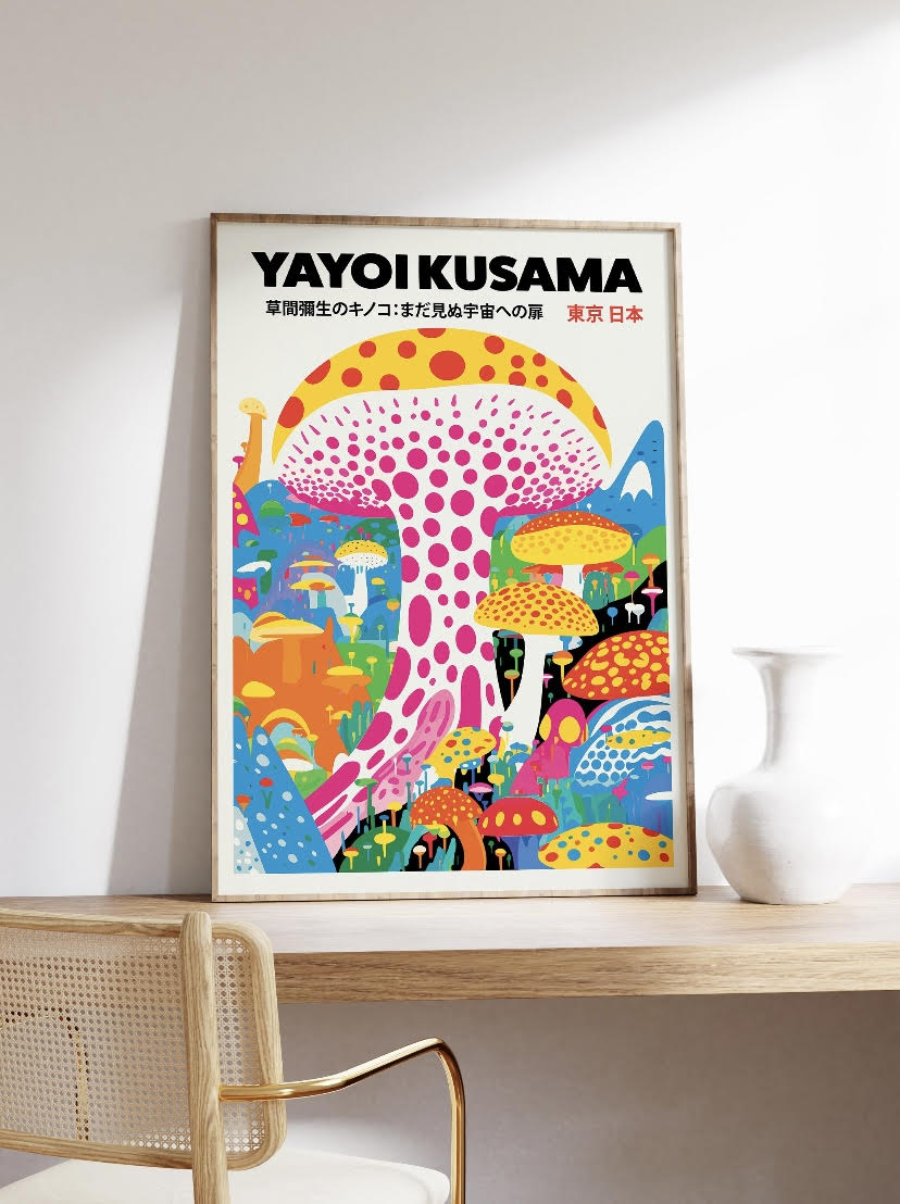 Yayoi Kusama Colourful Mushrooms Print