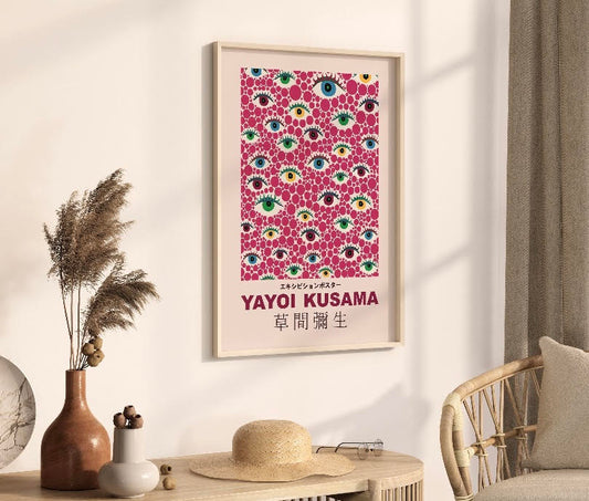 Yayoi Kusama Eyes Flying In The Sky Pink Print