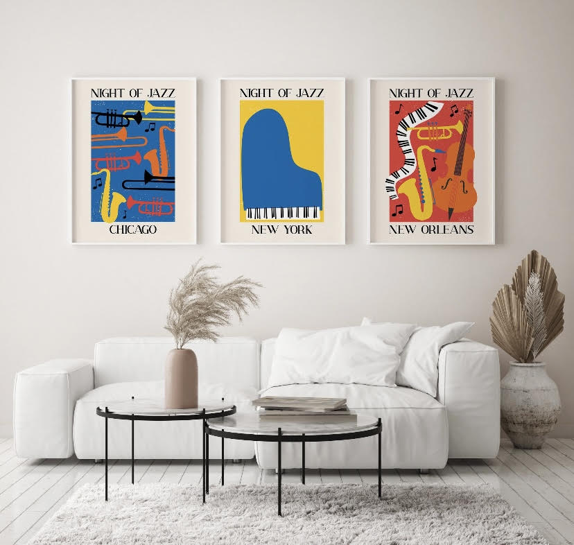 Set of Three Colourful American Jazz Prints