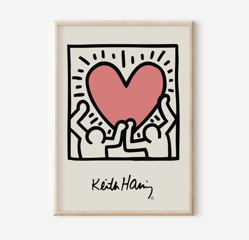 Keith Haring Inspired Pink Love Heart Print