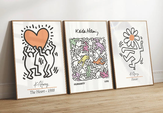 Keith Haring Inspired Set Of Three Pastel Prints